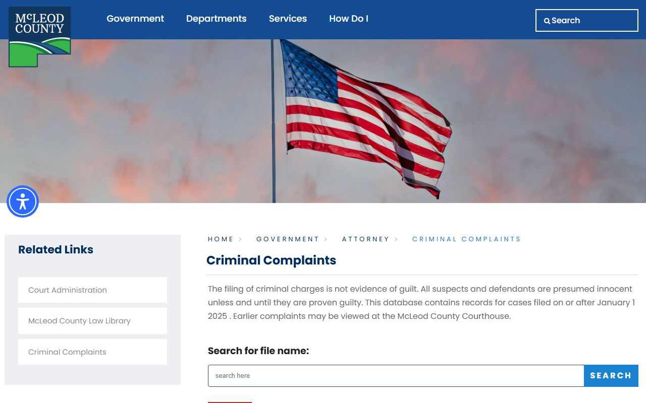 McLeod County charging records after jail arrest criminal complaints page