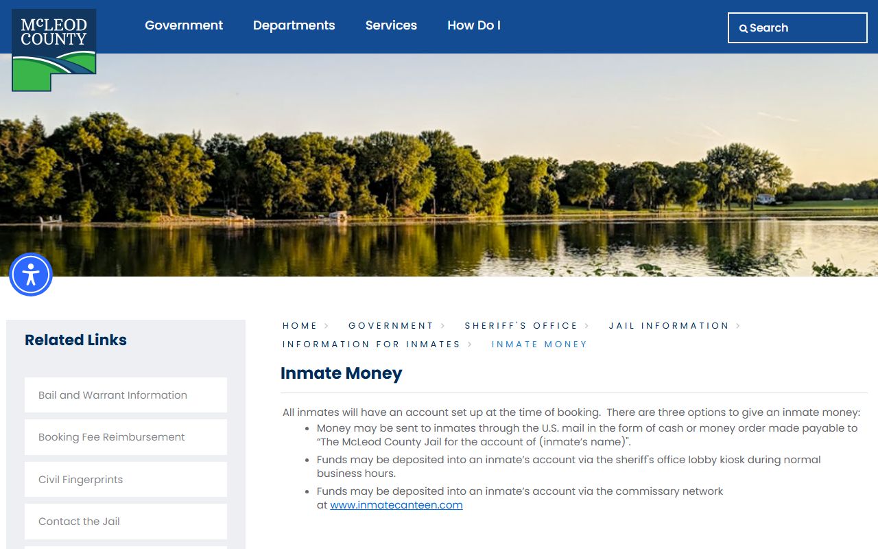 McLeod County Jail inmate money and commissary deposit options