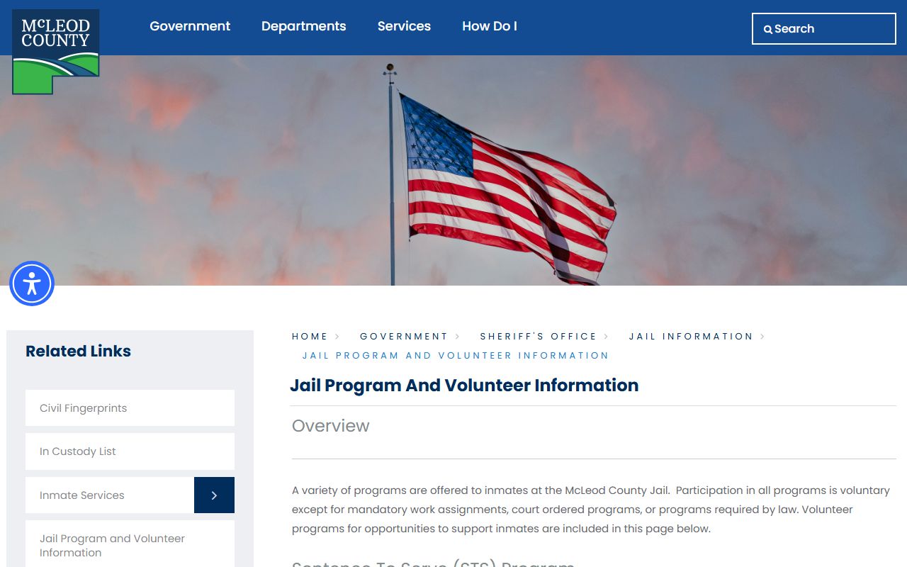 McLeod County Jail inmate programs work release STS and EHM